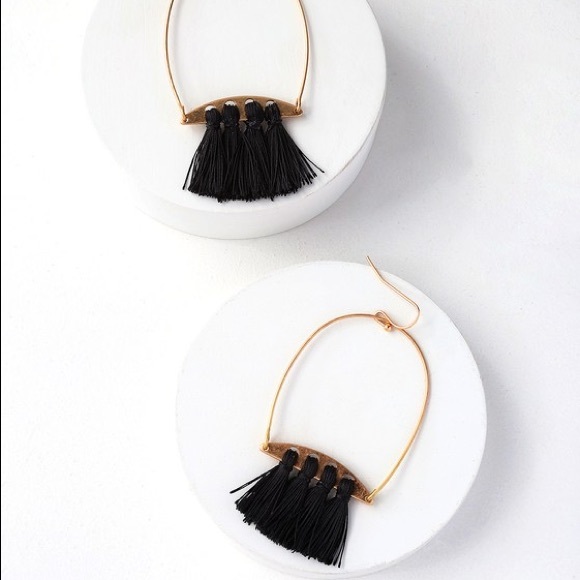 Lulus Jewelry - gold hoop earrings with black tassels